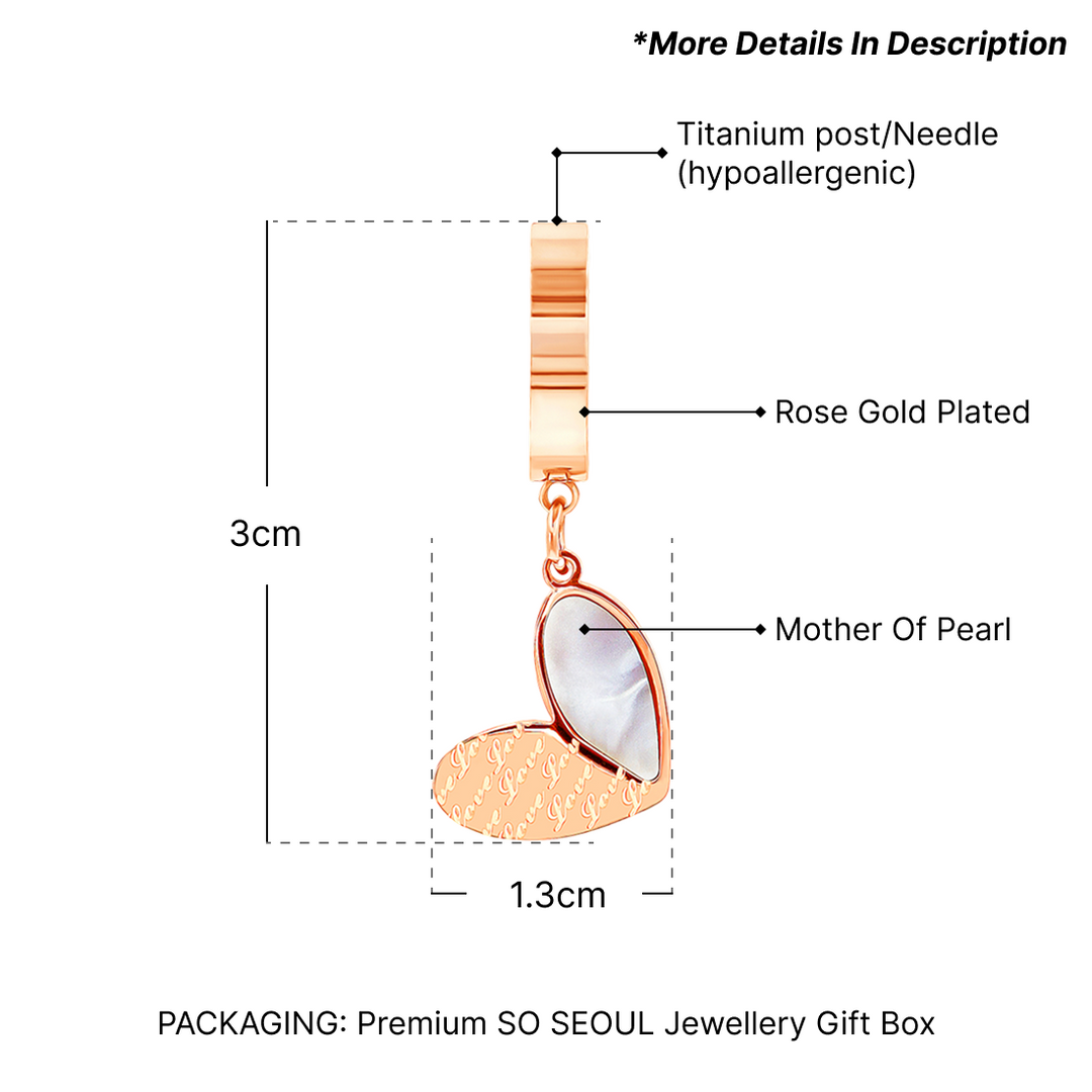 SO SEOUL Amora Love Heart Half Mother of Pearl Rose Gold Hoop Earrings