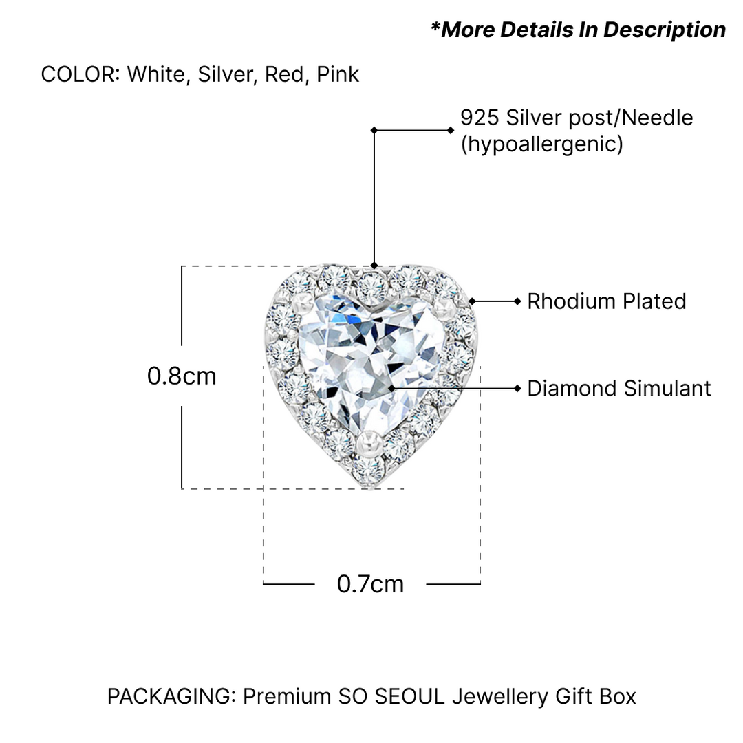 SO SEOUL Amora Love Heart Diamond Simulant Cubic Zirconia Petite Stud Earrings with Round Surround