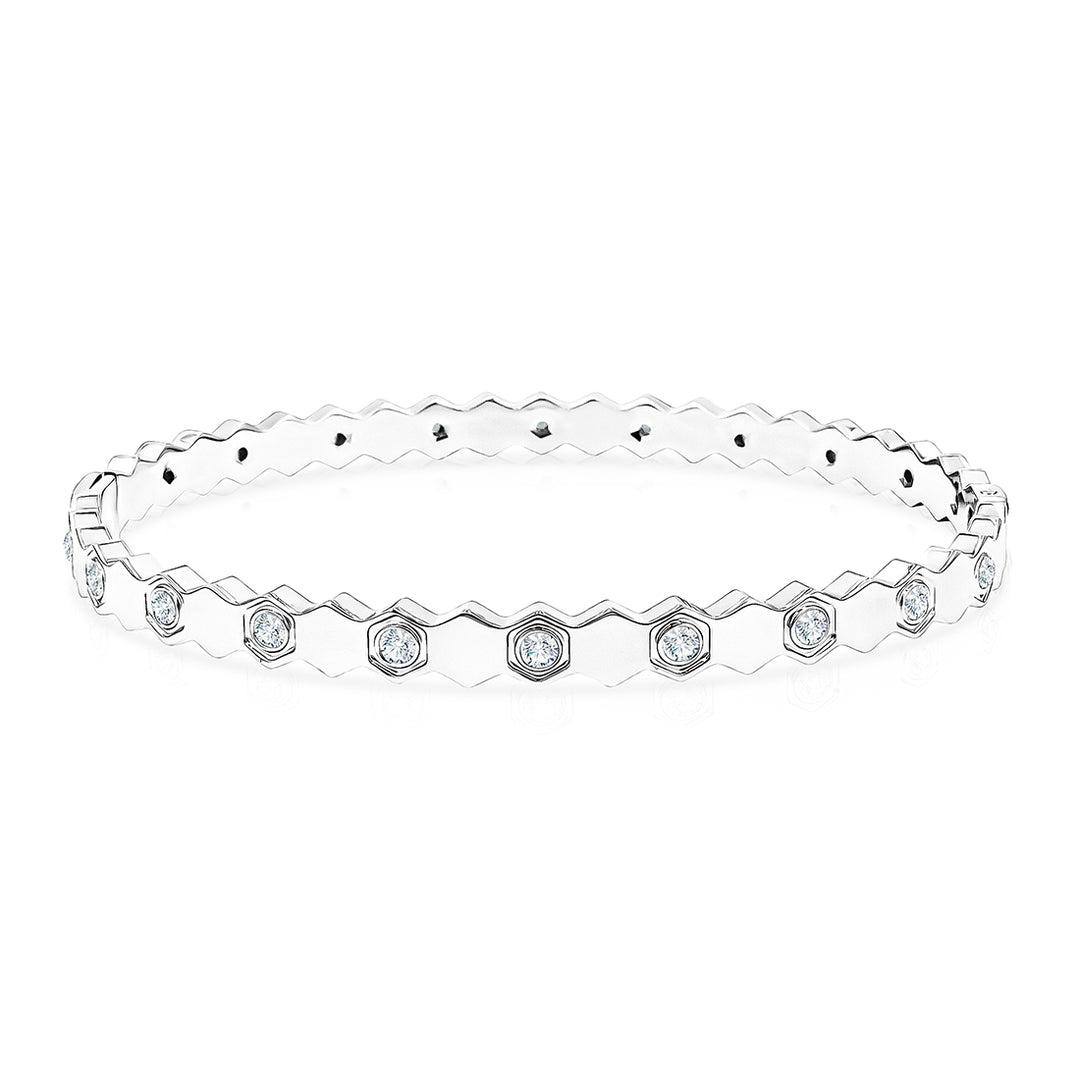 SO SEOUL Bumble Bee Honeycomb Encrusted Diamond Simulant Cubic Zirconia Rhodium/Rose Gold Side Hinged Bangle