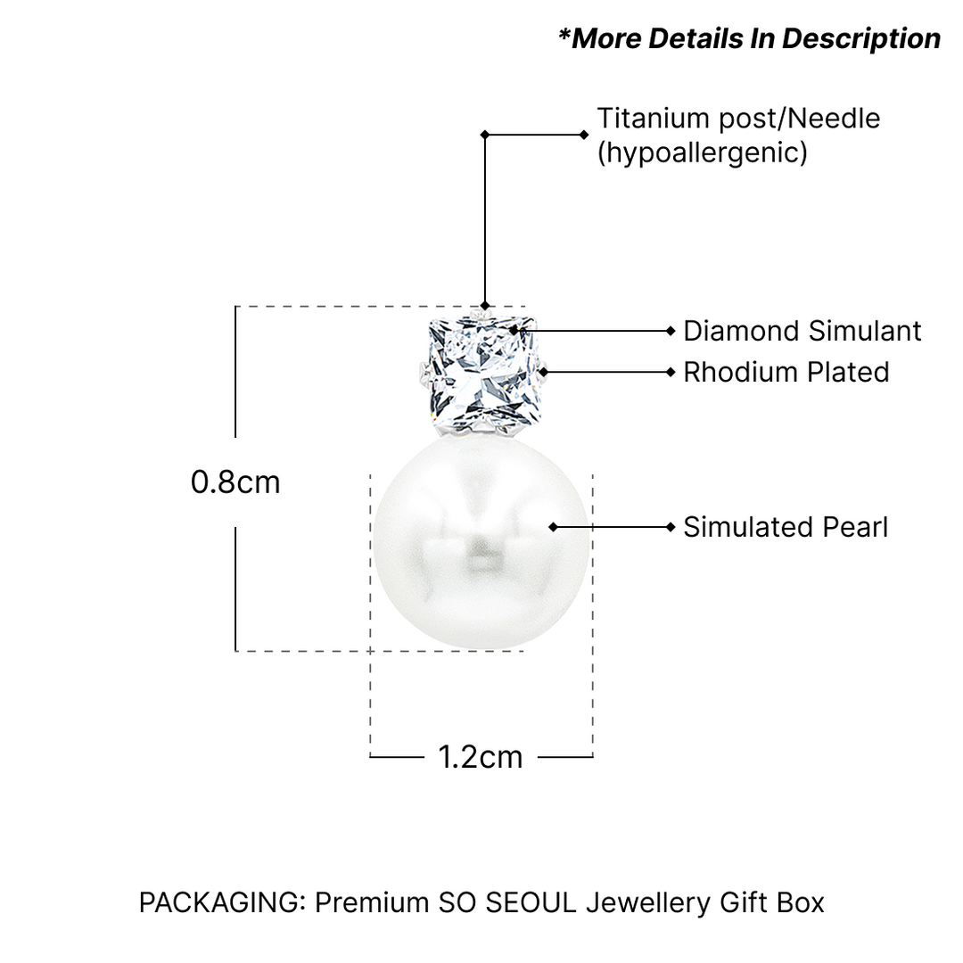 SO SEOUL Quinn Pearl in White Round Solitaire Diamond Simulant Cubic Zircon Pierced Stud Earrings