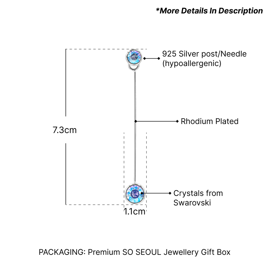 SO SEOUL Bella Linear Drop Light Sapphire or Light Siam Shimmer Swarovski® Crystal Earrings