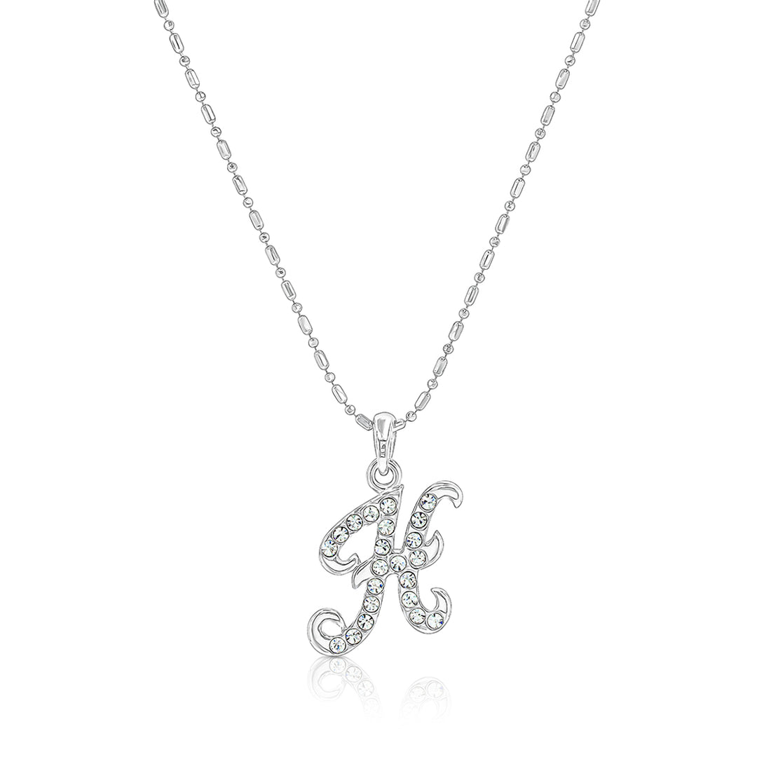 SO SEOUL Personalized Initial Alphabet Letter White Austrian Crystal Pendant Chain Necklace