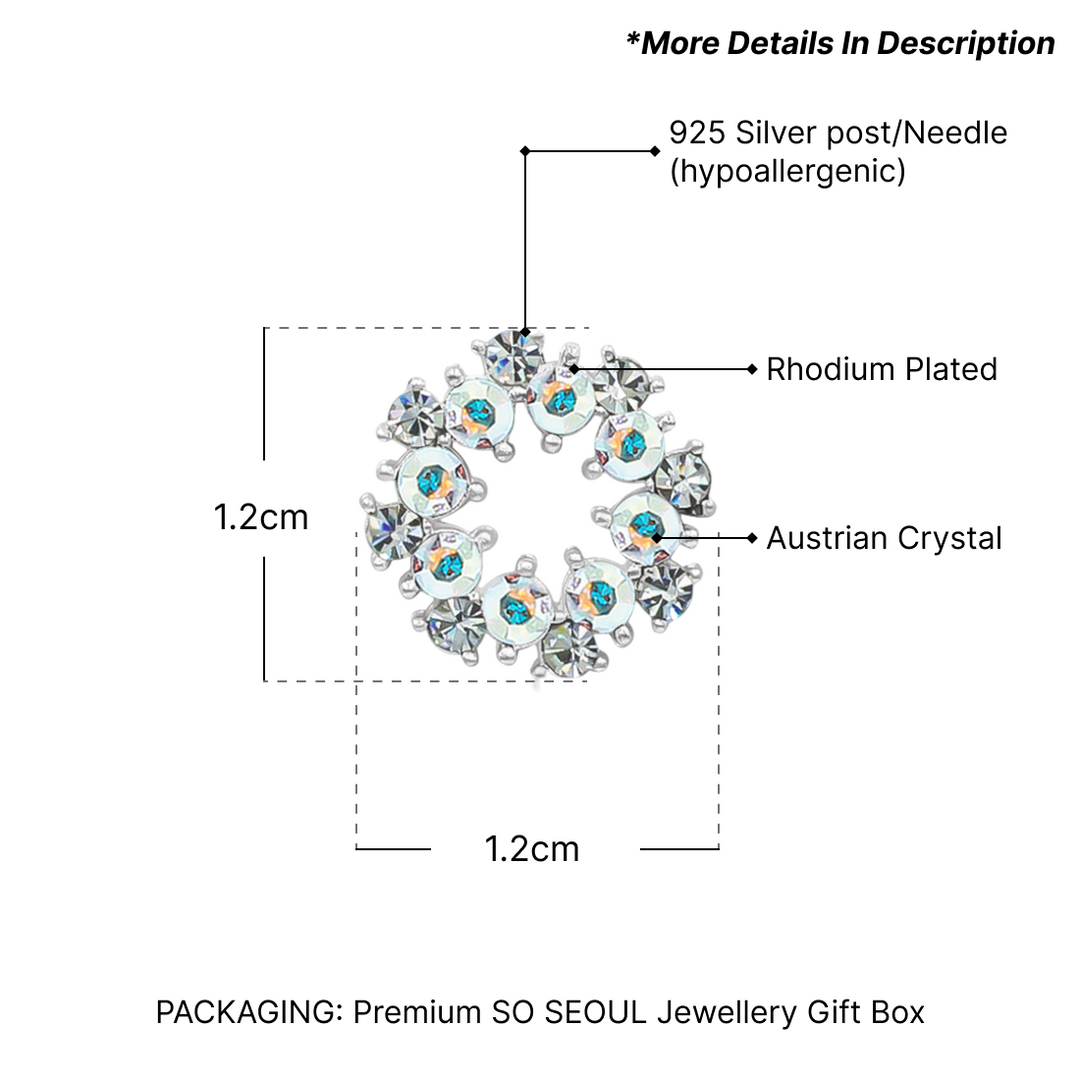 SO SEOUL Glimmering Wreath Aurore Boreale and White Austrian Crystal Mixed Colour Silver Post Pierced Stud Earrings