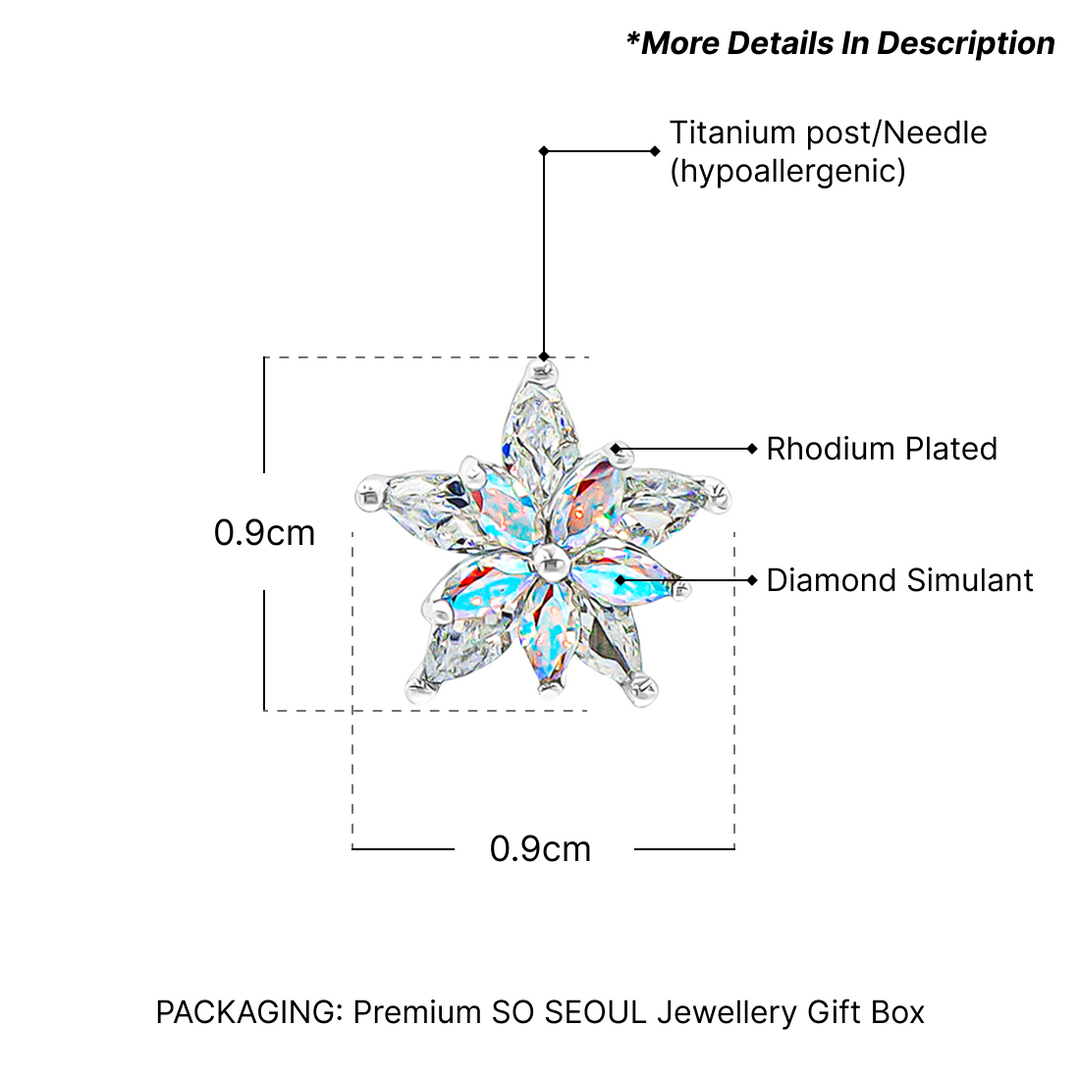 SO SEOUL Kaleidoscope Opaline Star Diamond Simulant Zircon Pierced Stud Earrings