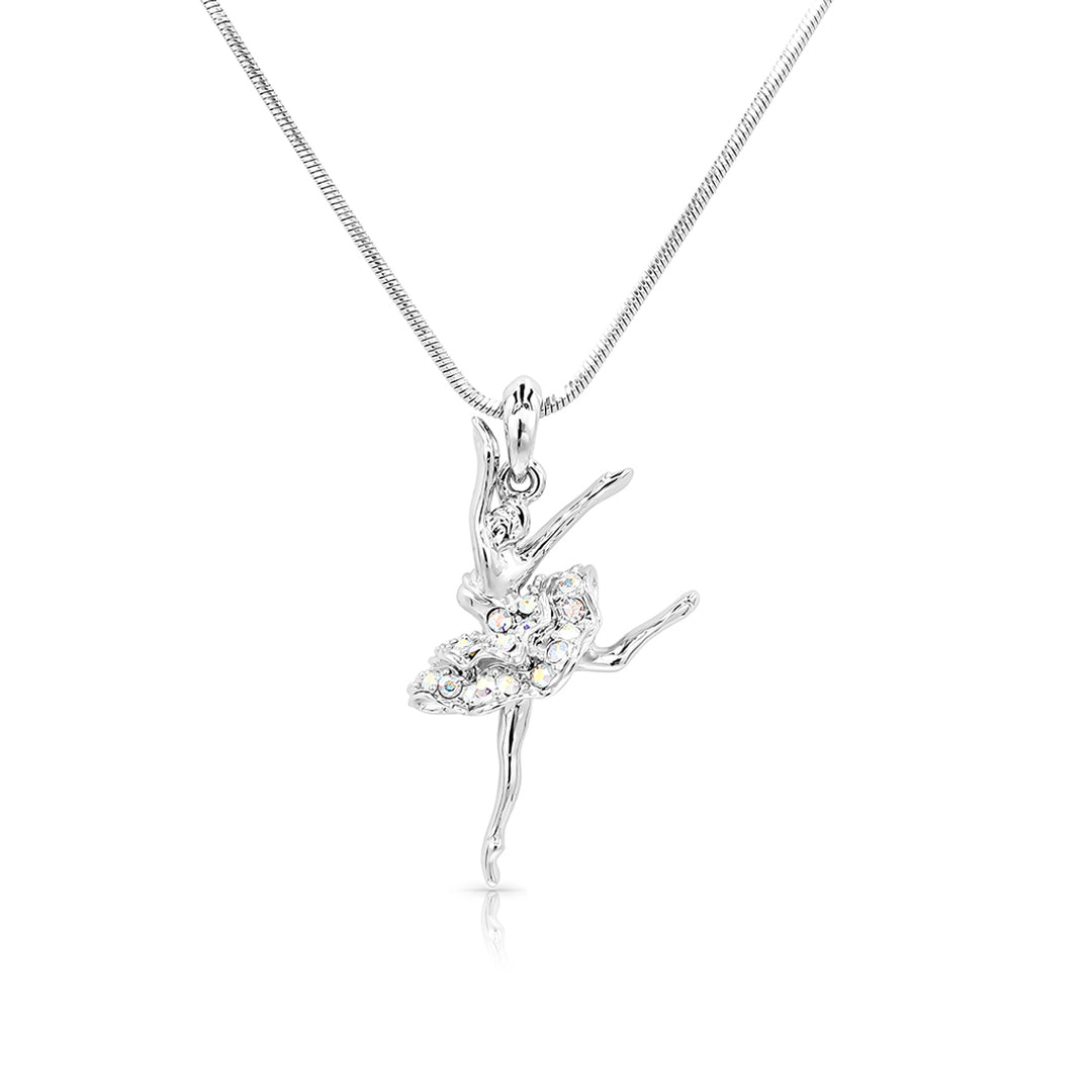 SO SEOUL Ellie Ballerina Dancer Aurore Boreale Austrian Crystal Ballet Pendant Chain Necklace - Elegant Gift for Girls