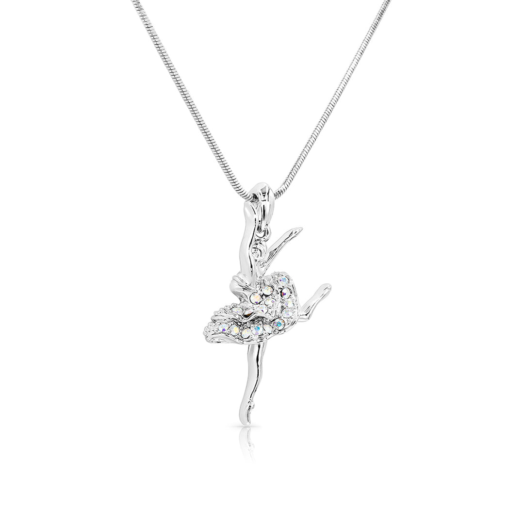 SO SEOUL Ellie Ballerina Dancer Aurore Boreale Austrian Crystal Ballet Pendant Chain Necklace - Elegant Gift for Girls