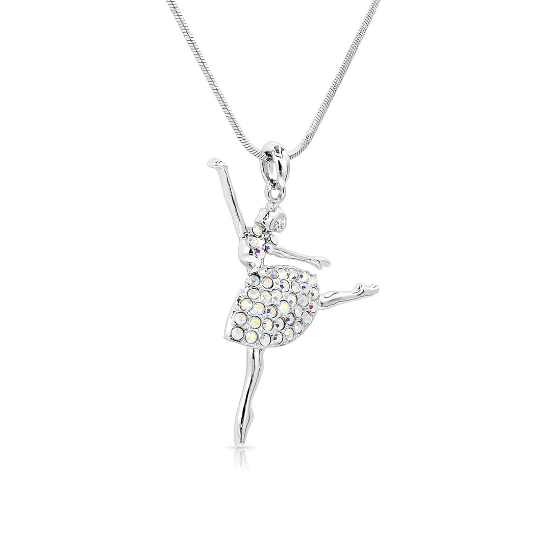 SO SEOUL Ellie Ballerina Dancer Aurore Boreale Austrian Crystal Ballet Pendant Chain Necklace - Elegant Gift for Girls