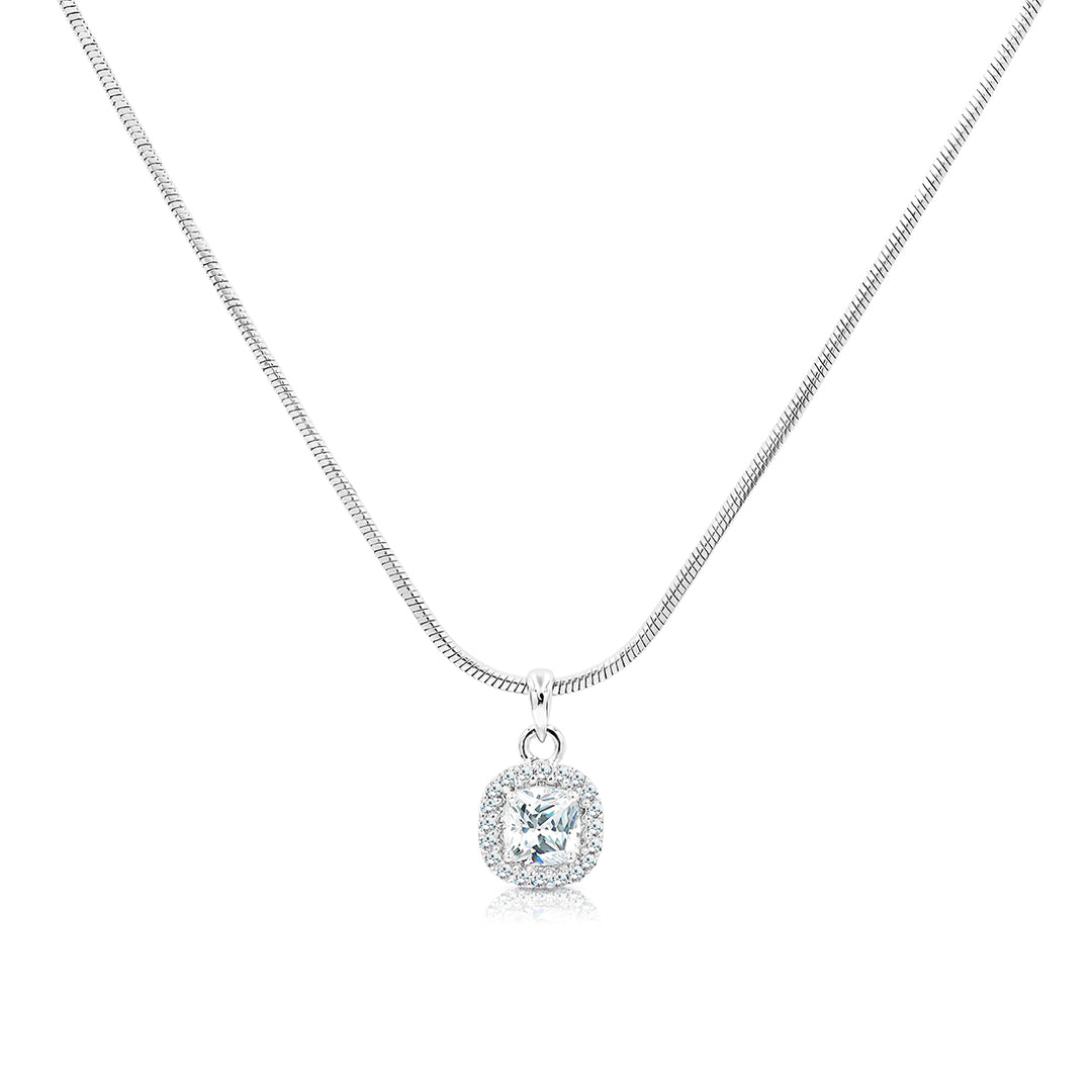 SO SEOUL Cushion-Cut Halo Pendant Necklace with Square Diamond Simulant Cubic Zirconia