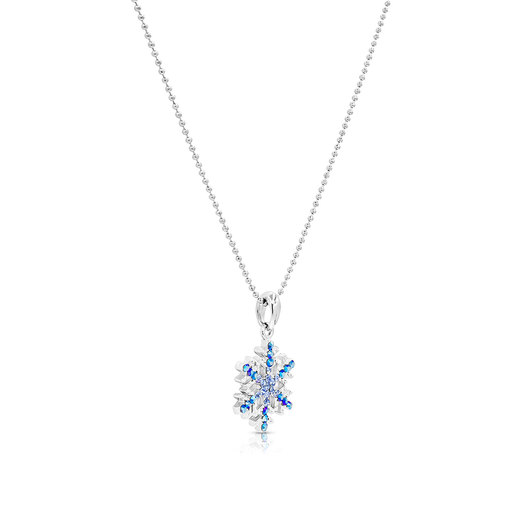 SO SEOUL "Let it Snow" Snowflake Aurore Boreale or Blue Crystal Stud Earrings and Pendant Necklace Jewelry Gift Set