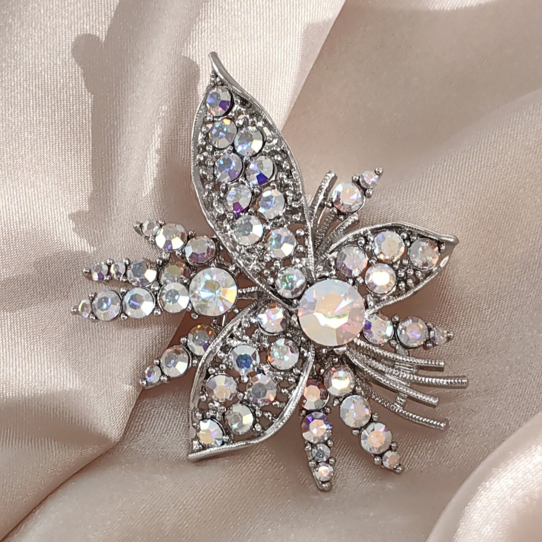 SO SEOUL Leilani Oversized Flower Bouquet Aurore Boreale Austrian Crystal Rollover Clasp Brooch