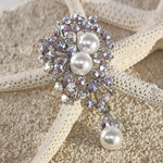 Load image into Gallery viewer, SO SEOUL Quinn Pearl in White Dangles Aurore Boreale Crystal Rollover Clasp Brooch
