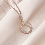 Load image into Gallery viewer, SO SEOUL Nail It Encrusted Pavé Diamond Simulant Zirconia Rose Gold Pendant Chain Necklace

