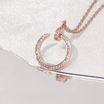 Load image into Gallery viewer, SO SEOUL Nail It Encrusted Pavé Diamond Simulant Zirconia Rose Gold Pendant Chain Necklace

