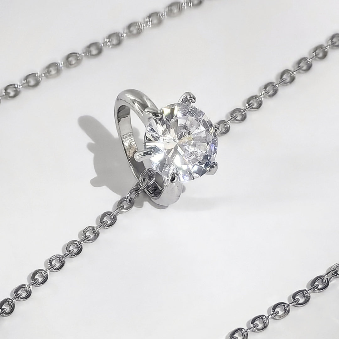 SO SEOUL Athena Solitaire Ring Charm Diamond Simulant Zirconia Fixed Chain Necklace