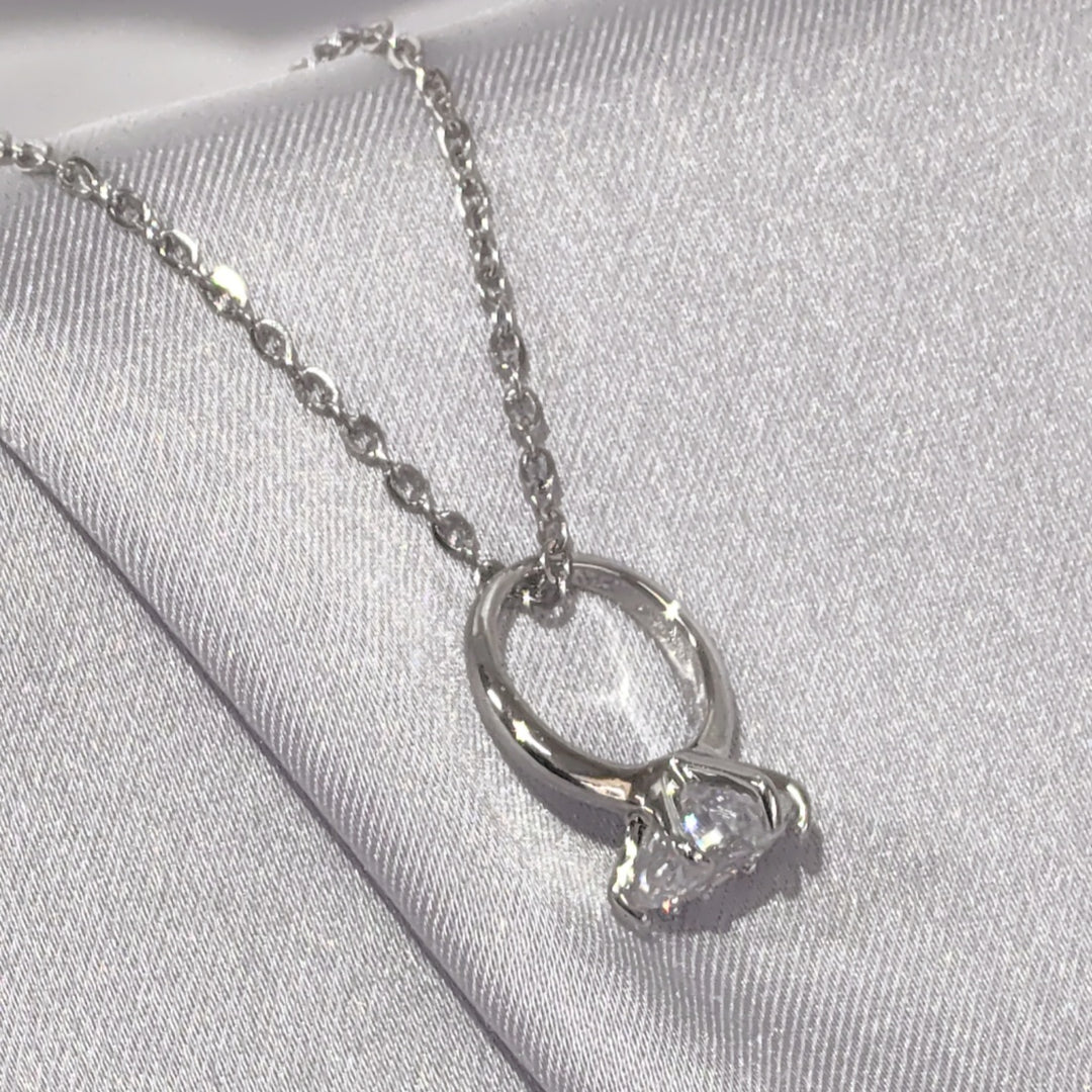 SO SEOUL Athena Solitaire Ring Charm Diamond Simulant Zirconia Fixed Chain Necklace