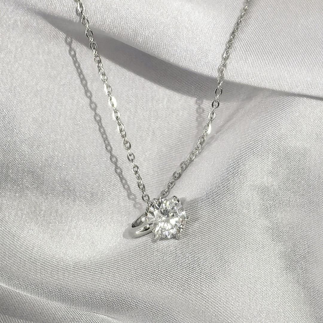 SO SEOUL Athena Solitaire Ring Charm Diamond Simulant Zirconia Fixed Chain Necklace