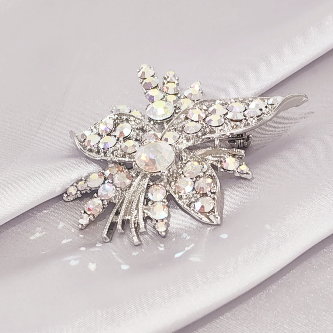 SO SEOUL Leilani Oversized Flower Bouquet Aurore Boreale Austrian Crystal Rollover Clasp Brooch