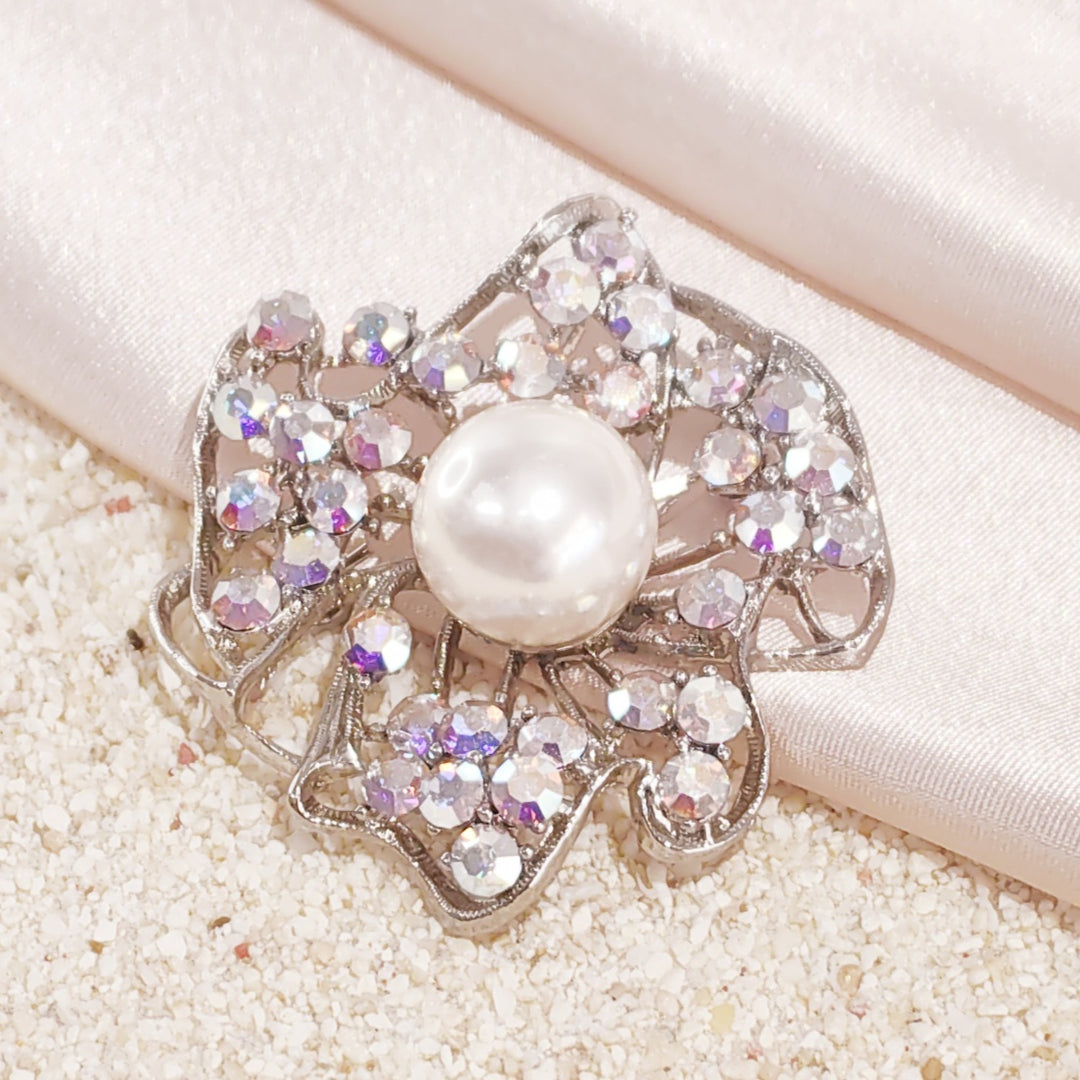 SO SEOUL Leilani Oversized Pearl and Aurore Boreale Crystal Flower Brooch