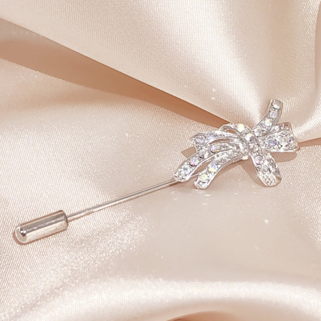 SO SEOUL Graceful Lifelong Ribbon Bow Aurore Boreale Austrian Crystal Metal Lapel Pin Brooch