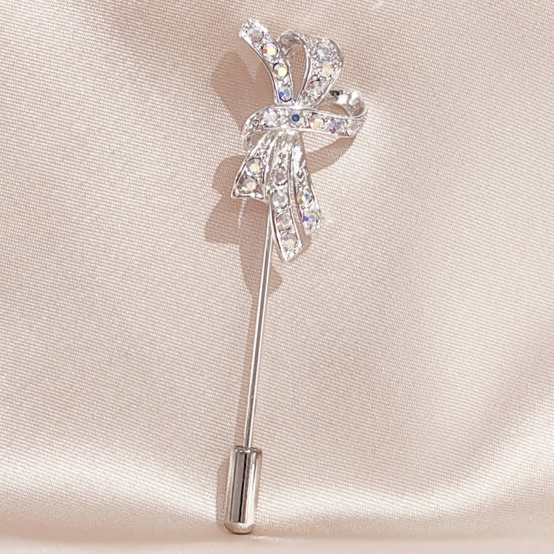 SO SEOUL Graceful Lifelong Ribbon Bow Aurore Boreale Austrian Crystal Metal Lapel Pin Brooch