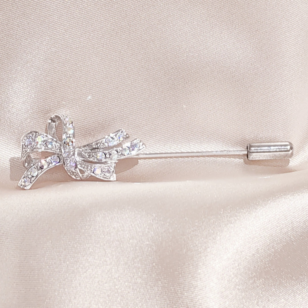 SO SEOUL Graceful Lifelong Ribbon Bow Aurore Boreale Austrian Crystal Metal Lapel Pin Brooch