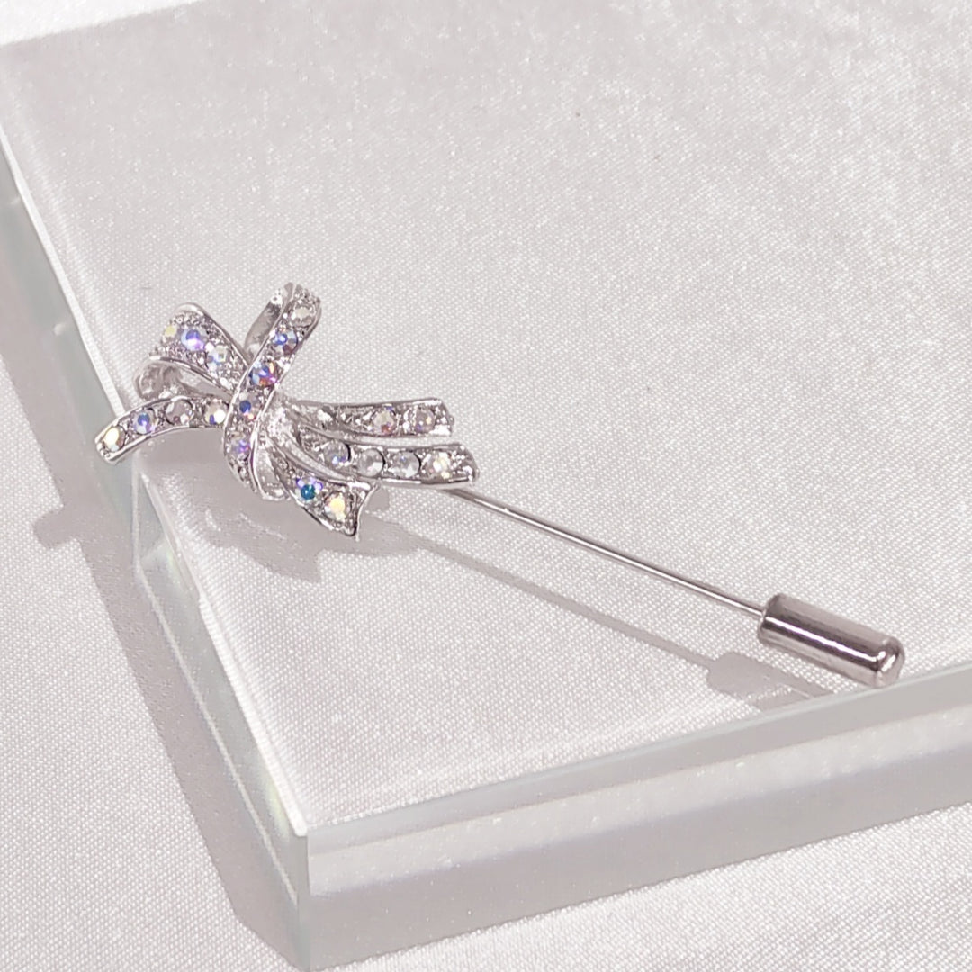 SO SEOUL Graceful Lifelong Ribbon Bow Aurore Boreale Austrian Crystal Metal Lapel Pin Brooch