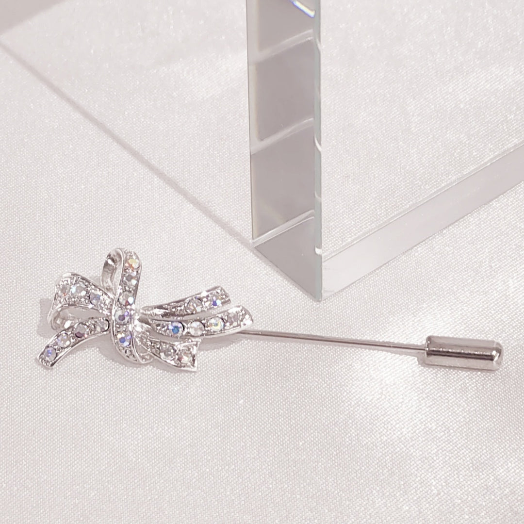 SO SEOUL Graceful Lifelong Ribbon Bow Aurore Boreale Austrian Crystal Metal Lapel Pin Brooch