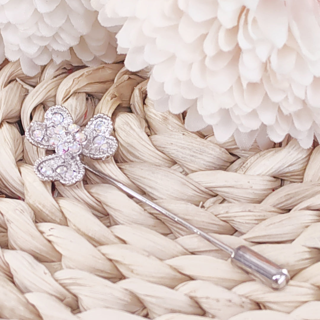 SO SEOUL Alette Three-Leaf Heart Clover Aurore Boreale Austrian Crystal Metal Lapel Pin Brooch