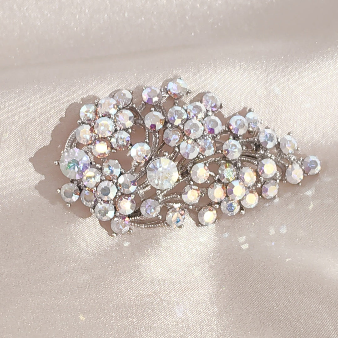 SO SEOUL Leilani Oversized Crystal Leaf Brooch with Aurore Boreale Austrian Crystals