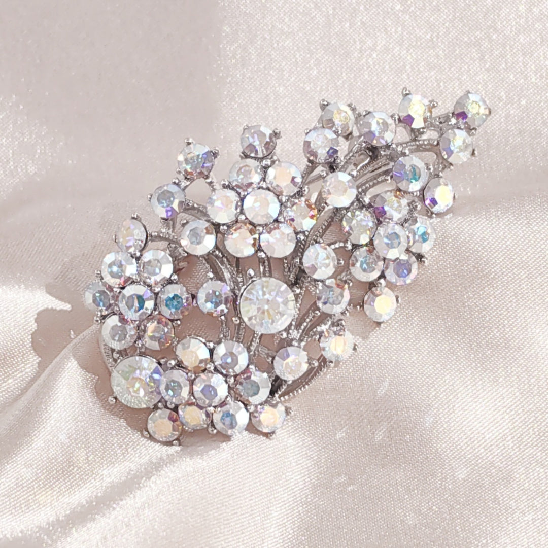 SO SEOUL Leilani Oversized Crystal Leaf Brooch with Aurore Boreale Austrian Crystals