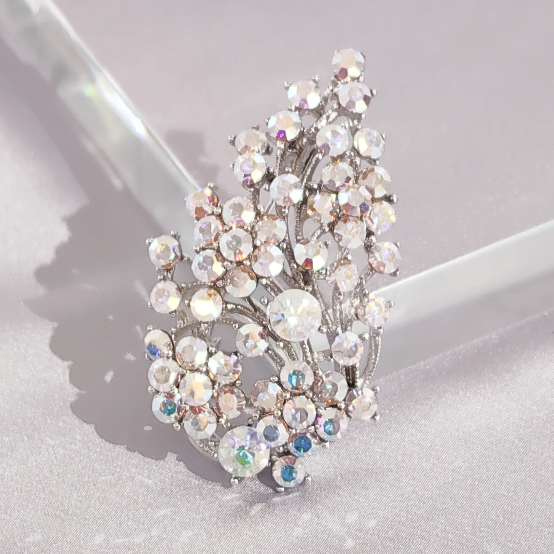 SO SEOUL Leilani Oversized Crystal Leaf Brooch with Aurore Boreale Austrian Crystals