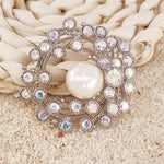 Load image into Gallery viewer, SO SEOUL Leilani Oversized Pearl in the Nest Aurore Boreale Austrian Crystal Rollover Clasp Brooch

