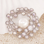 Load image into Gallery viewer, SO SEOUL Leilani Oversized Pearl in the Nest Aurore Boreale Austrian Crystal Rollover Clasp Brooch
