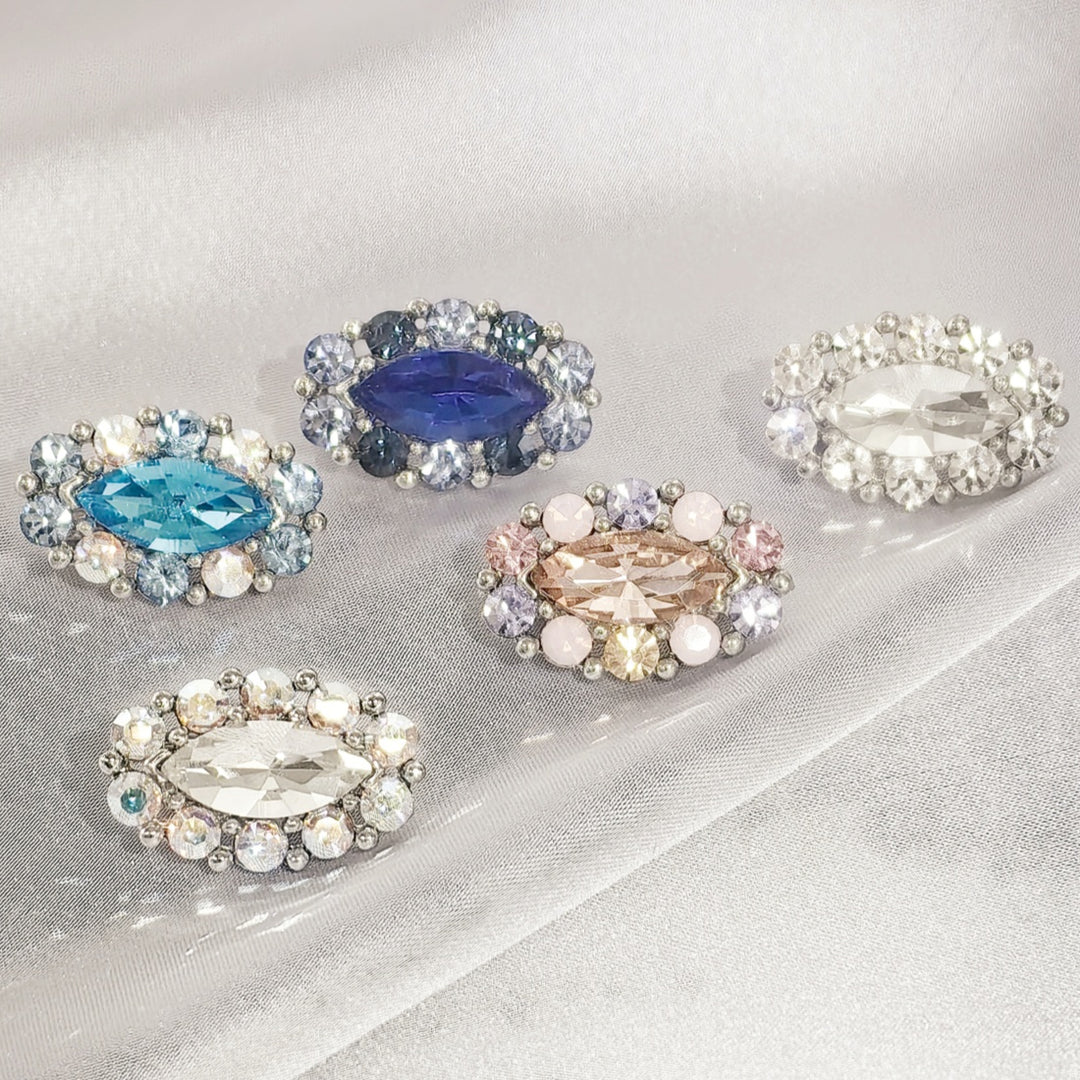 SO SEOUL Halo Oval Mirror Shaped Austrian Crystal Mini Baby Brooch Keronsang Pin Hijab