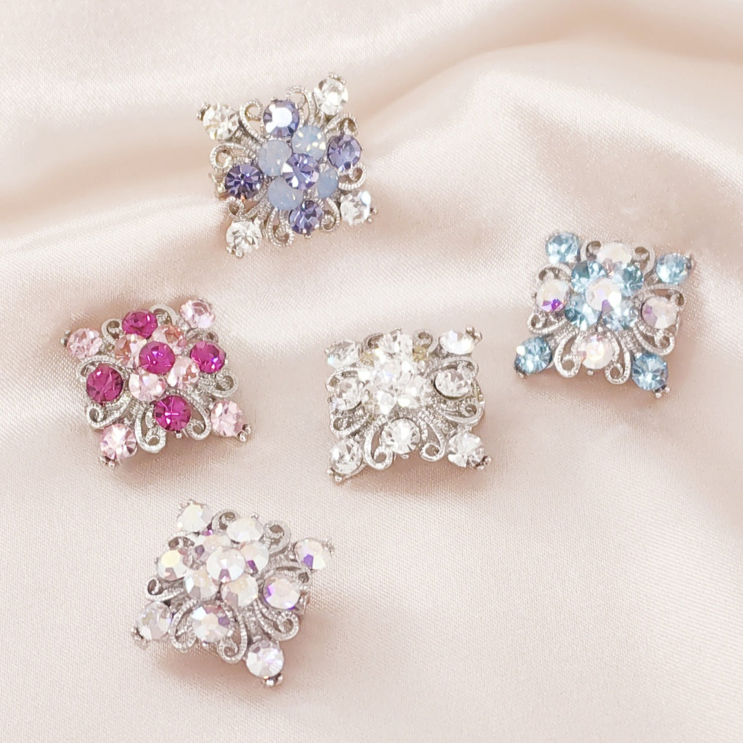 SO SEOUL Julian Vintage Swirl Square Shaped Austrian Crystal Mini Baby Brooch Keronsang Pin Hijab