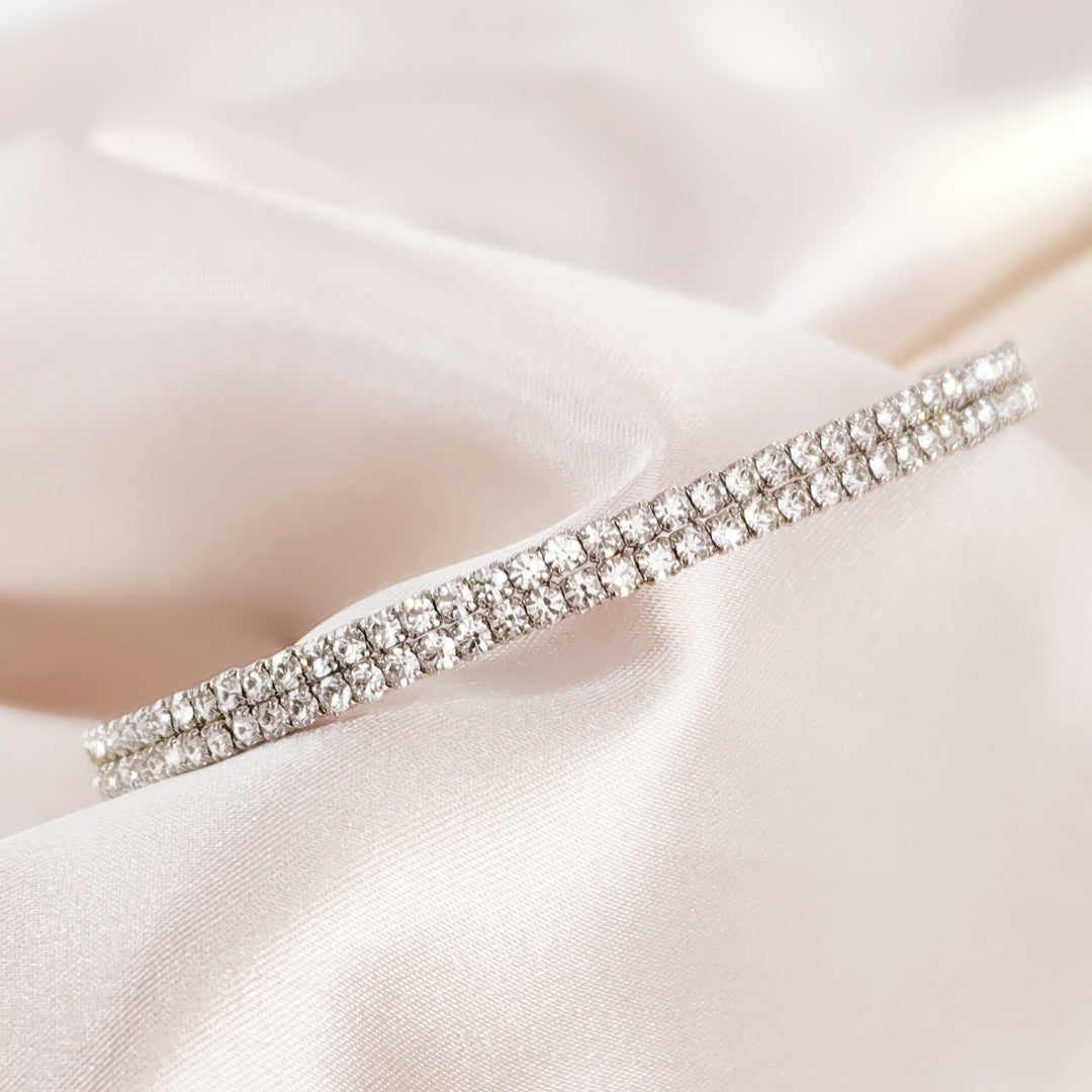 SO SEOUL Chiara Classic Double Row Twin Together Austrian Crystal Circle Adjustable Open-End Bangle