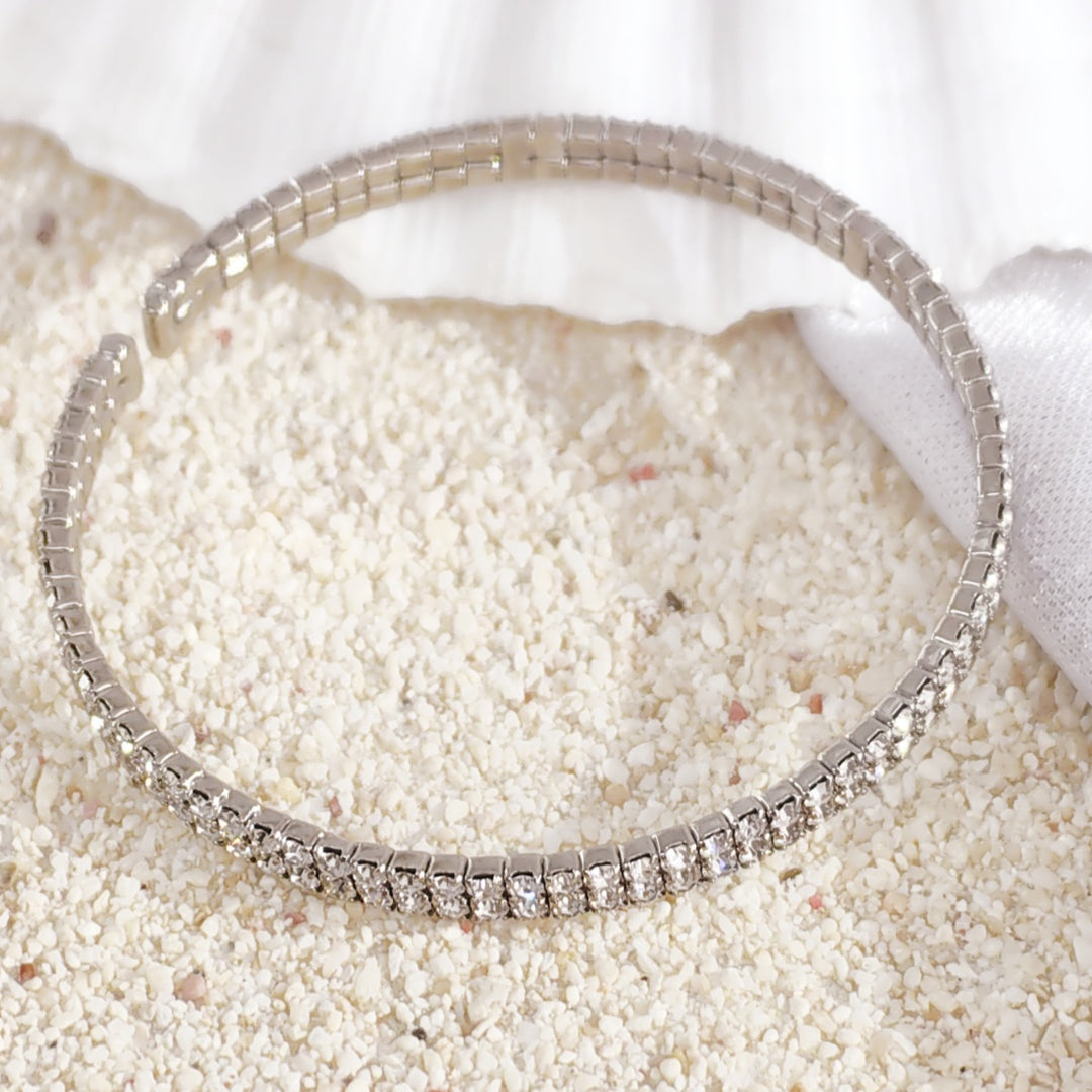 SO SEOUL Chiara Classic Double Row Twin Together Austrian Crystal Circle Adjustable Open-End Bangle