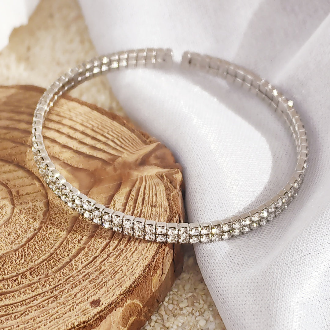 SO SEOUL Chiara Classic Double Row Twin Together Austrian Crystal Circle Adjustable Open-End Bangle