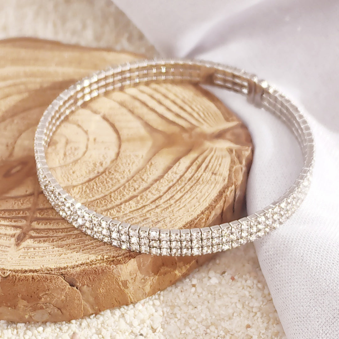 SO SEOUL Chiara Classic Triple Row Together Austrian Crystal Circle Adjustable Open-End Bangle