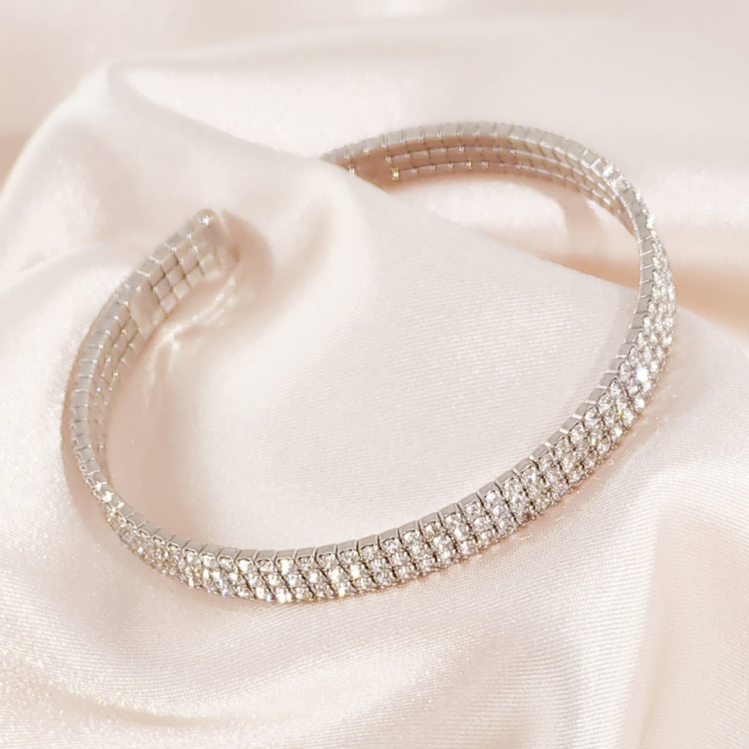 SO SEOUL Chiara Classic Triple Row Together Austrian Crystal Circle Adjustable Open-End Bangle