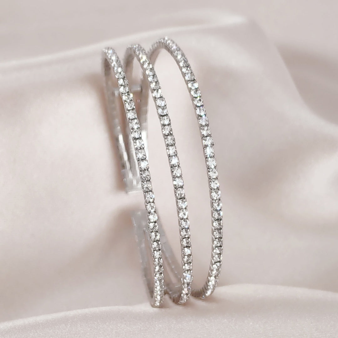SO SEOUL Chiara Classic Triple Row White Austrian Crystal Open End Bangle