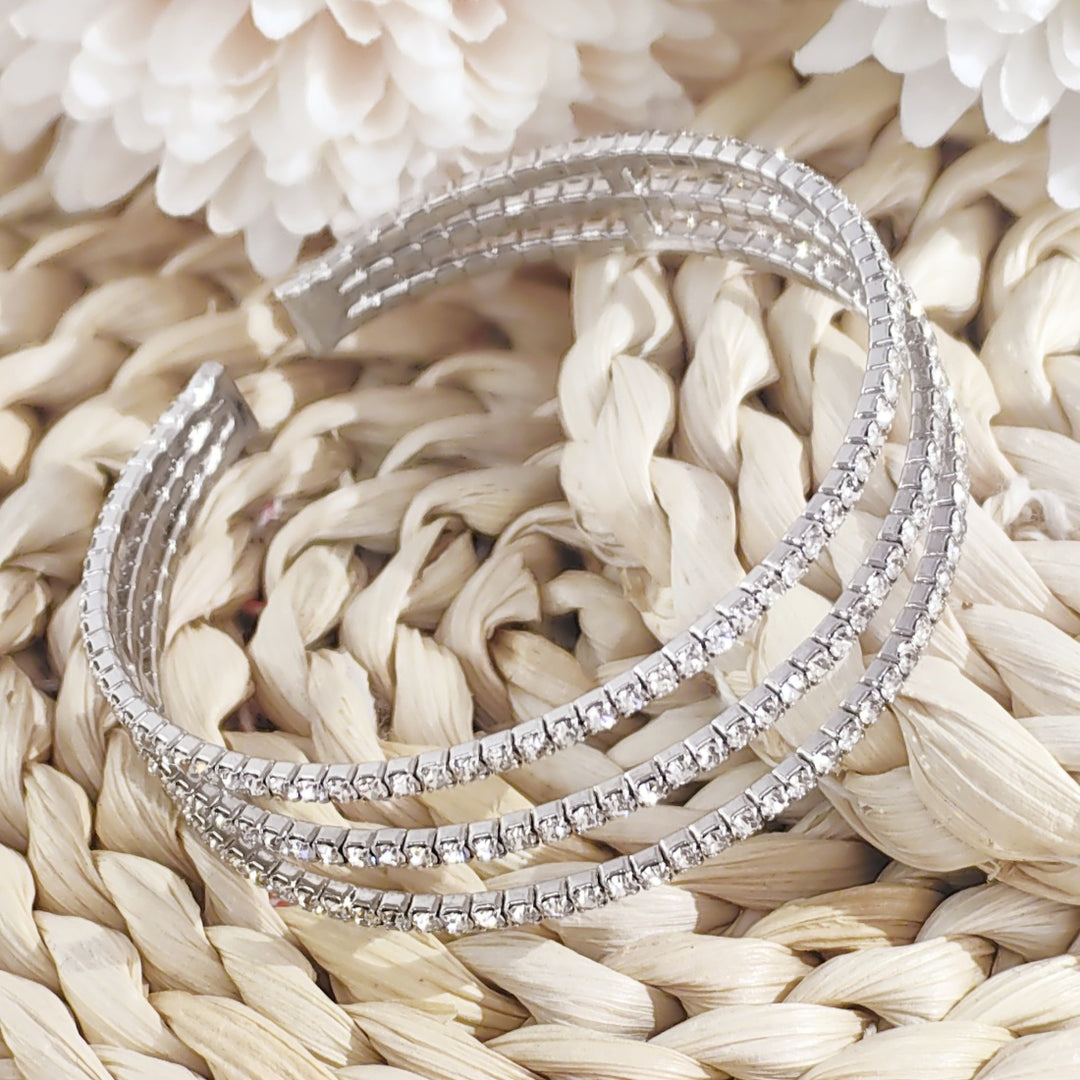 SO SEOUL Chiara Classic Triple Row White Austrian Crystal Open End Bangle