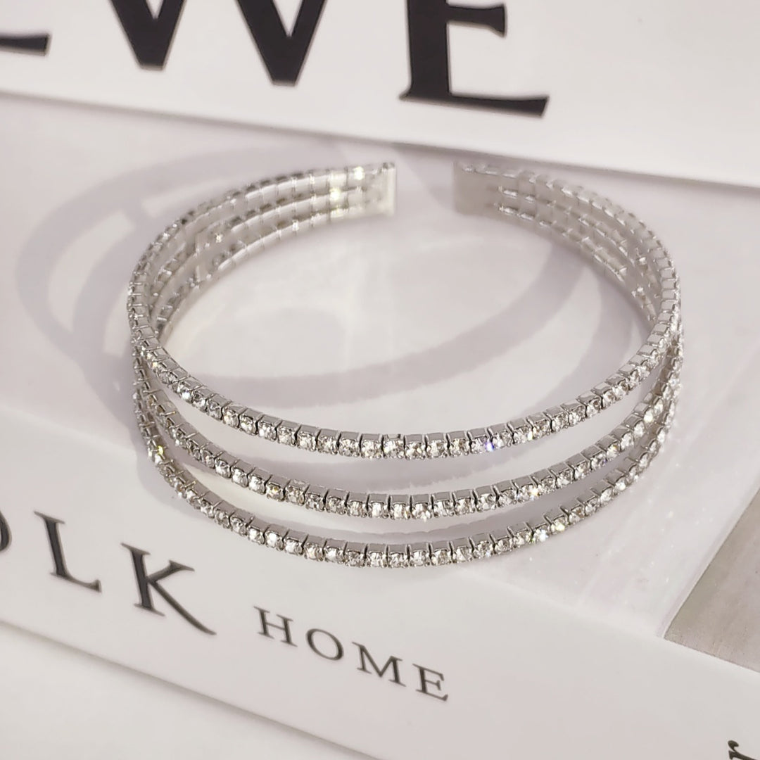 SO SEOUL Chiara Classic Triple Row White Austrian Crystal Open End Bangle