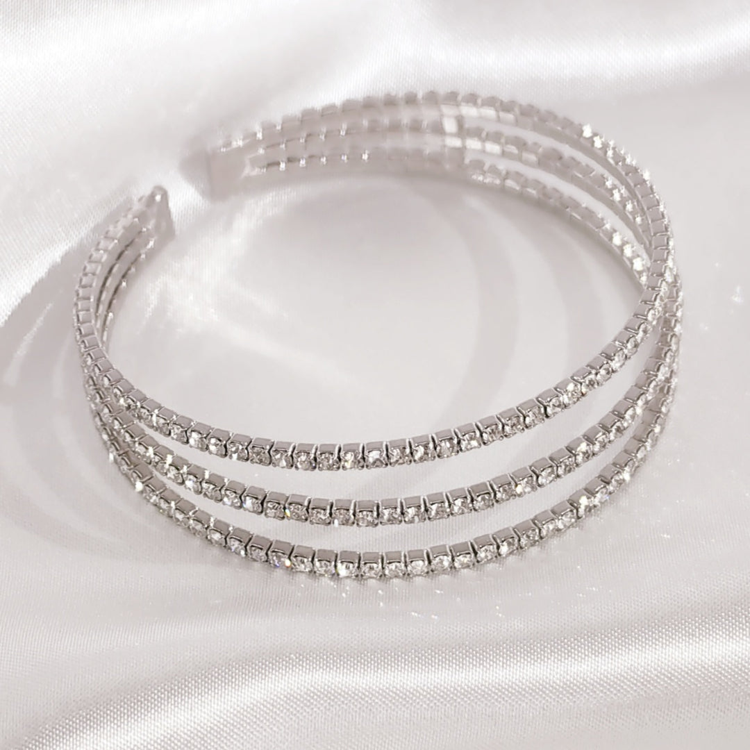 SO SEOUL Chiara Classic Triple Row White Austrian Crystal Open End Bangle