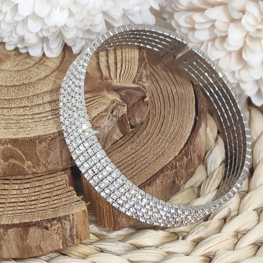 SO SEOUL Chiara Classic Quintuple Row Five Layered Austrian Crystal Adjustable Open-End Bangle