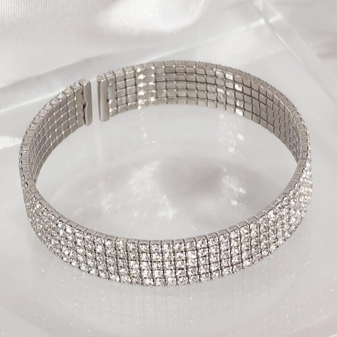 SO SEOUL Chiara Classic Quintuple Row Five Layered Austrian Crystal Adjustable Open-End Bangle