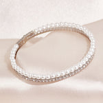 Load image into Gallery viewer, SO SEOUL Chiara Classic Double Row Pearl Austrian Crystal Adjustable Open-End Bangle