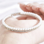 Load image into Gallery viewer, SO SEOUL Chiara Classic Double Row Pearl Austrian Crystal Adjustable Open-End Bangle
