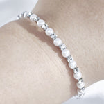 Load image into Gallery viewer, SO SEOUL Quinn Pearl in White Classic Single Row Austrian Crystal Spiral Adjustable Open-End Bangle