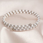 Load image into Gallery viewer, SO SEOUL Quinn Pearl in White Double Row Austrian Crystal Circle Spiral Adjustable Open-End Bangle